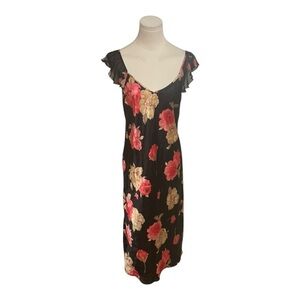 LA INTIMATES Black Floral Slip Dress Pink Sexy Midi‎ Feminine Boho Festival Sz S